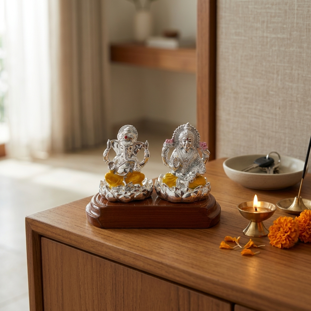 Premium Lakshmi Ganesha Idol Pair on lotus base