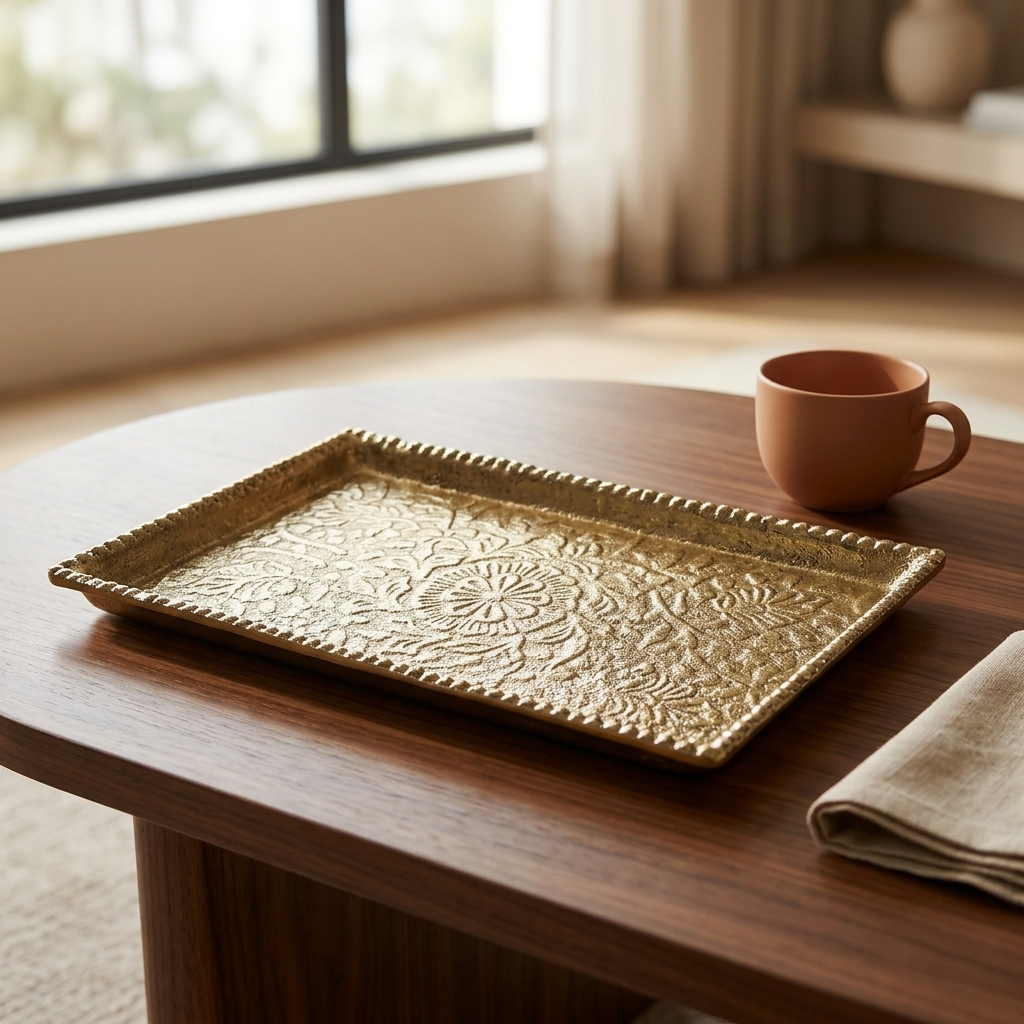 Handcrafted Antique Gold Decorative Tray