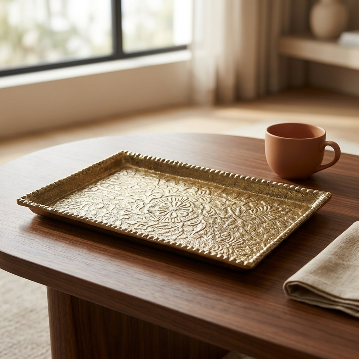 Handcrafted Antique Gold Decorative Tray