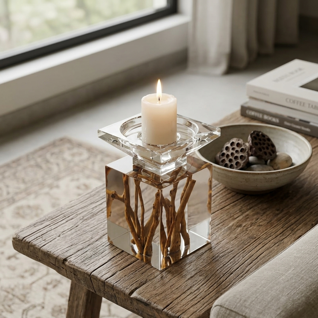 Crystal Ashtray with Wooden Base