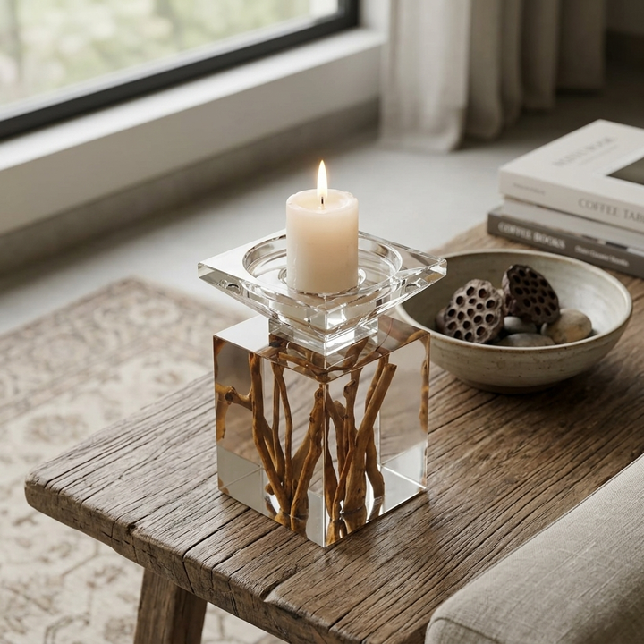 Crystal Ashtray with Wooden Base