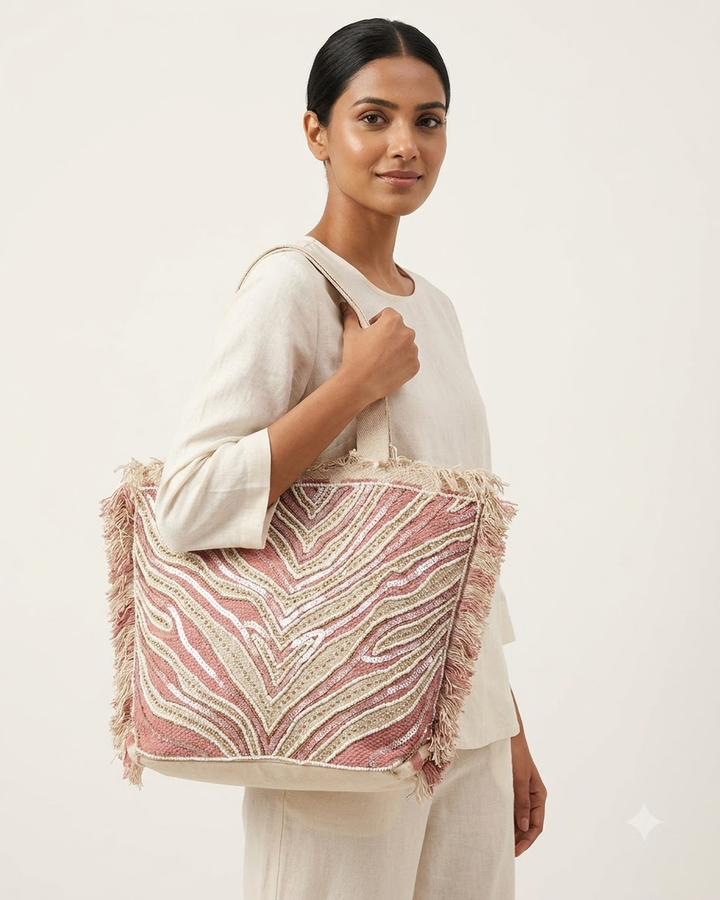 Pink &amp; Beige Tote Bag