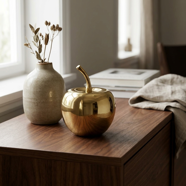 Gold apple decorative showpiece with curved stem