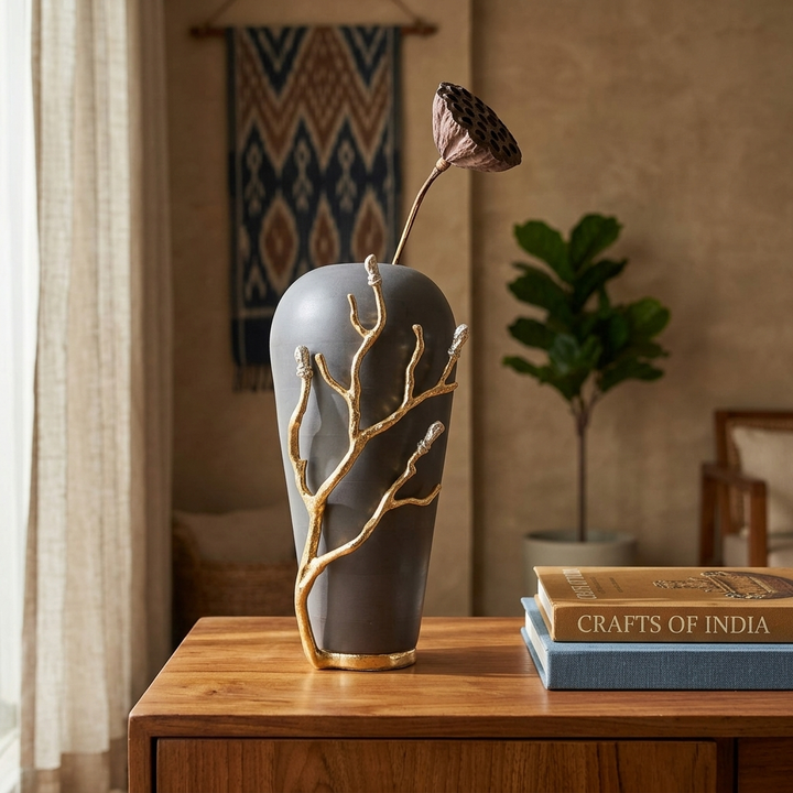 Black Gold Decorative Vase with Golden Branch