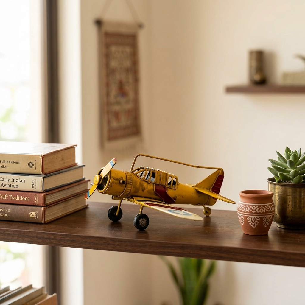 Retro aircraft table accent with propeller and detailed cockpit design