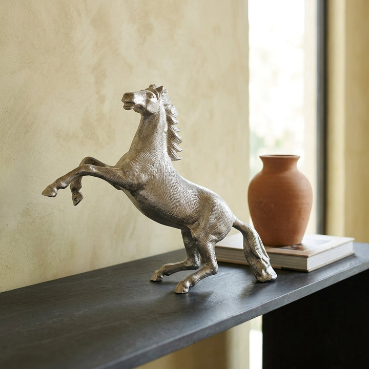 Silver rearing horse showpiece for luxury home decor