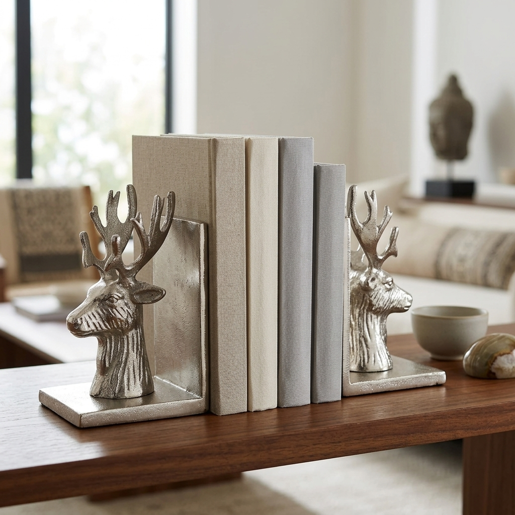 Silver Deer Head Bookends – Set of 2