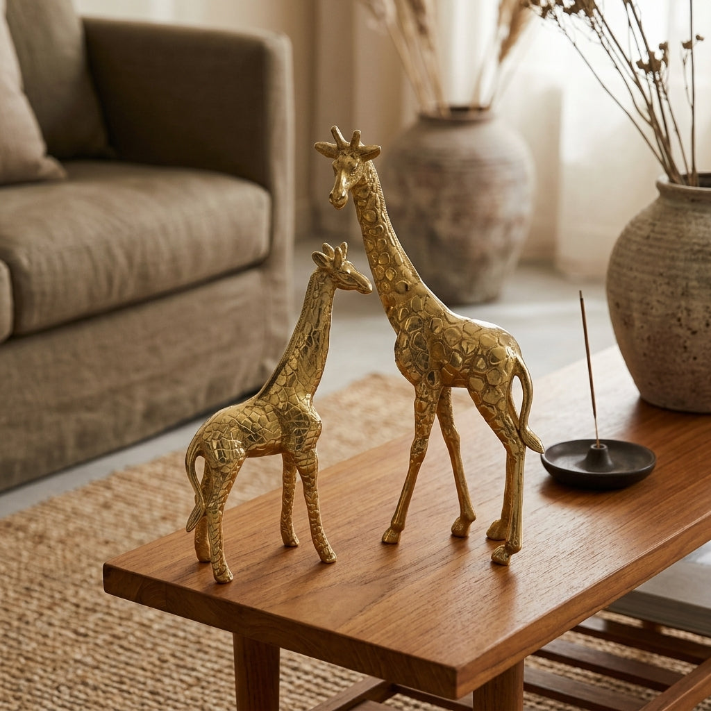 Decorative Luxury Golden Giraffe Figurine Set for living room display