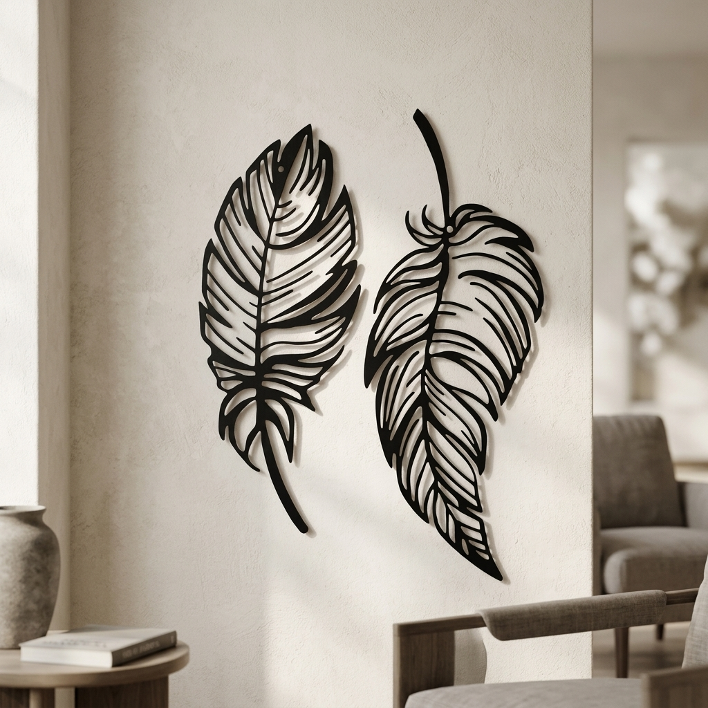 Modern Silver Feather Wall Decor Set of 2 for home