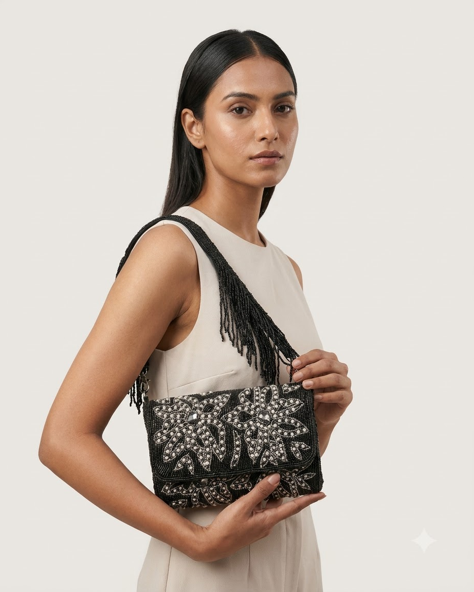 Black Beaded Shoulder Bag