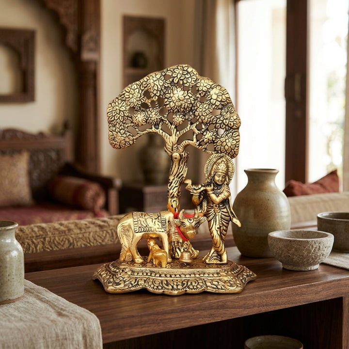 Decorative Krishna Kamdhenu Tree Showpiece