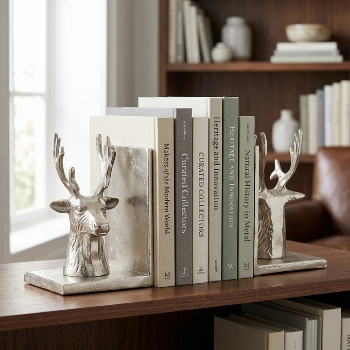 Elegant deer sculpture bookends for modern living room décor