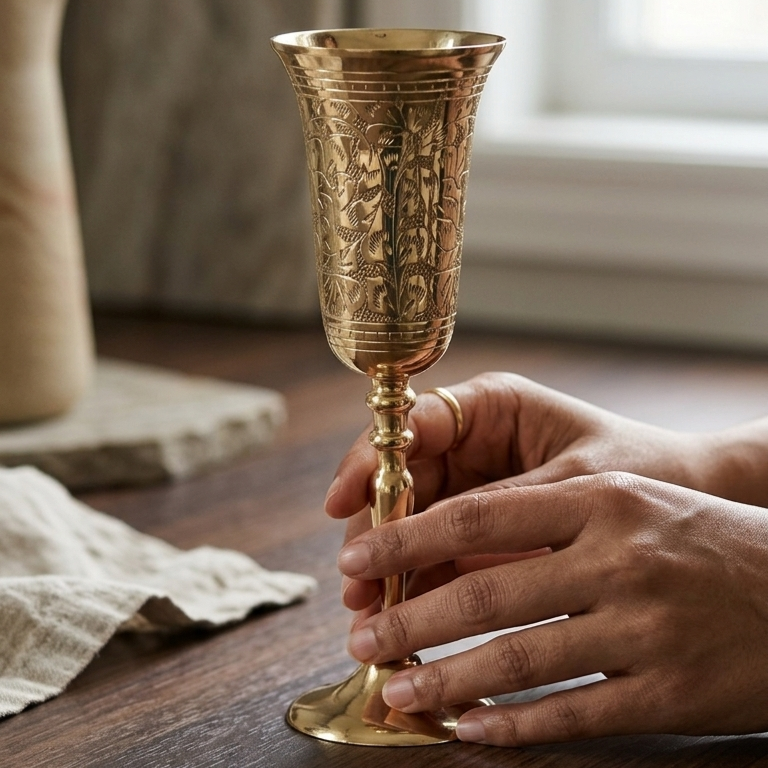 Vintage brass Engraved Wine Goblet for luxury home décor