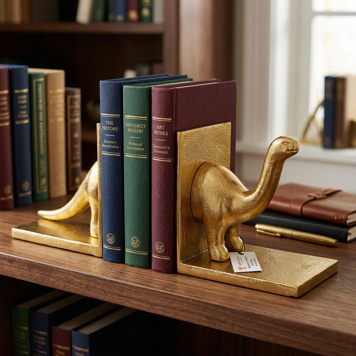Gold Dinosaur Bookends