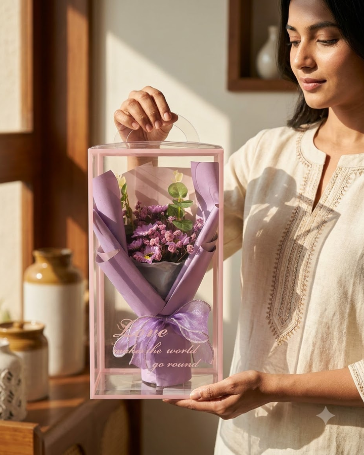 Purple Flower Bouquet in Gift Box