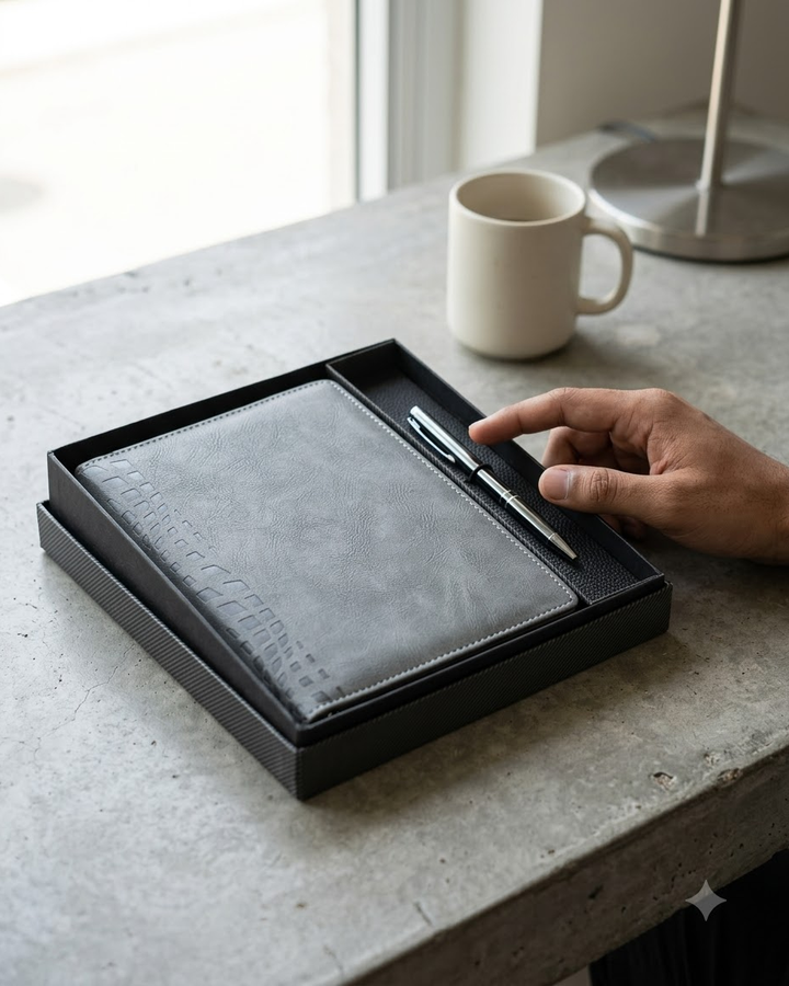 Grey Notebook and Pen Gift Set
