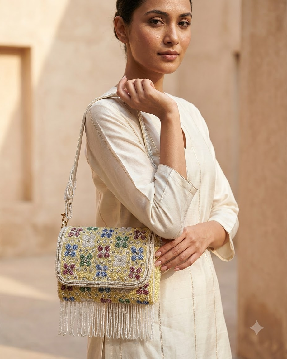 Floral Beaded Sling Bag