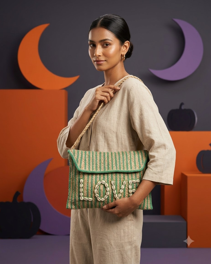Green &amp; Beige Striped Sling Bag