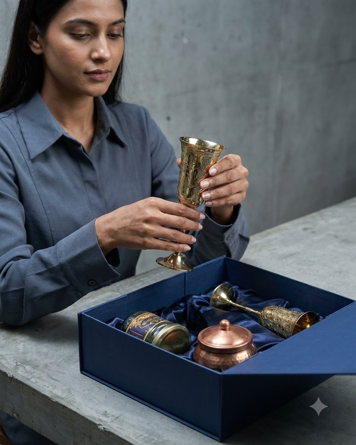 Brass-Style Gift Set with Cups &amp; Candle