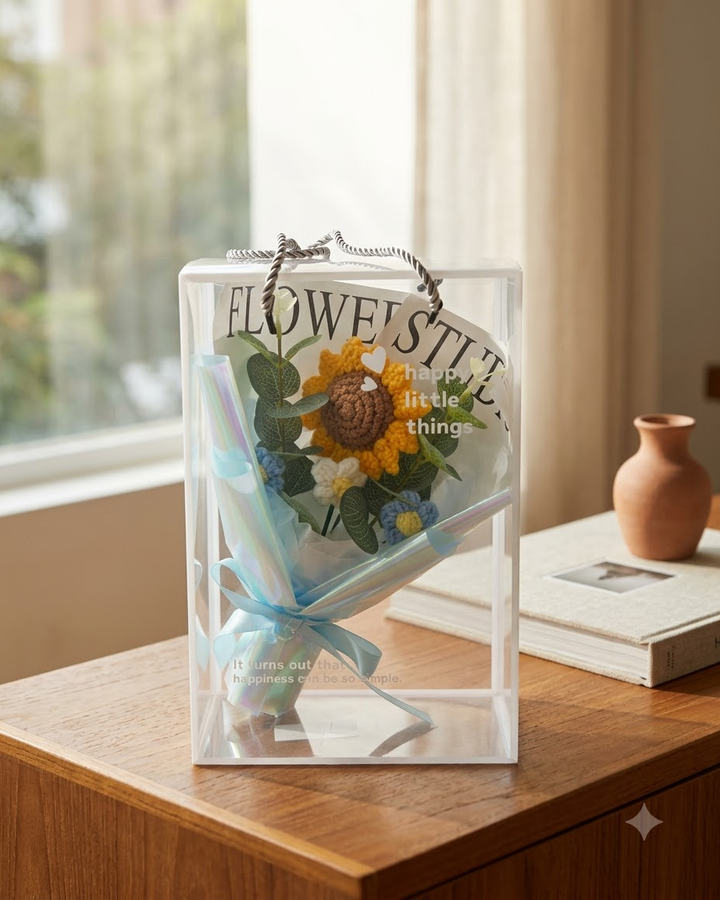 Blue Crochet Sunflower Bouquet Gift Box