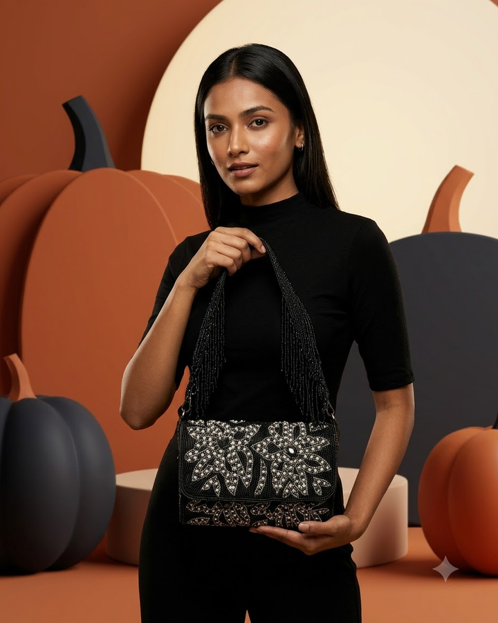 Black Beaded Shoulder Bag