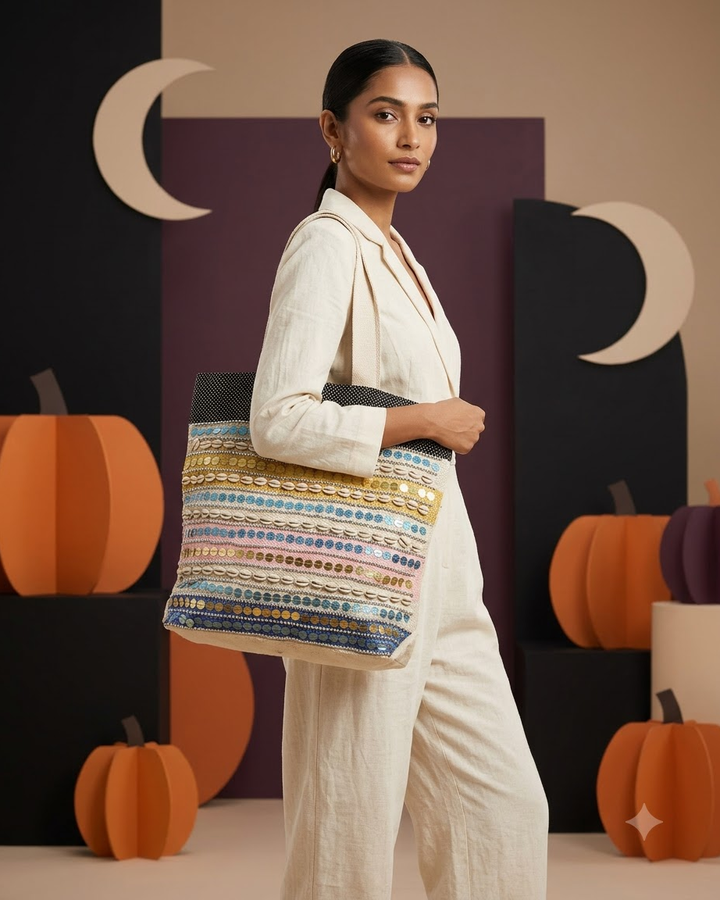 Tote Bag with Cowrie Shell Detailing