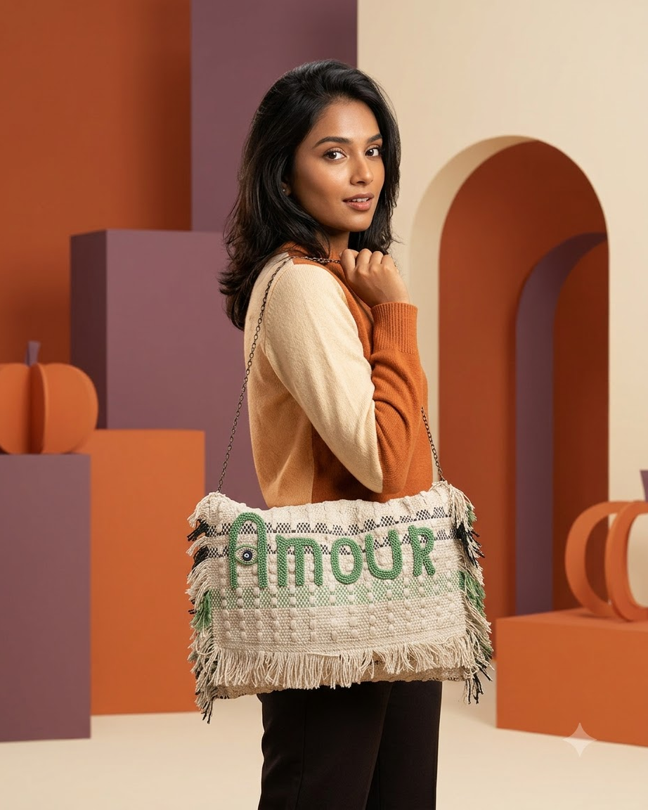 AMOUR Sling Bag with Green Embroidery