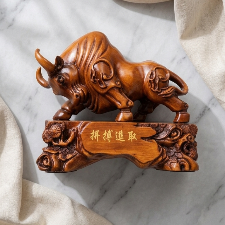 Elegant handcrafted wooden bull figurine for living room display