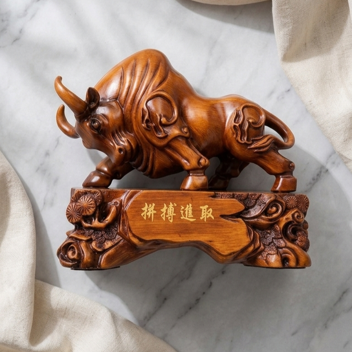 Elegant handcrafted wooden bull figurine for living room display
