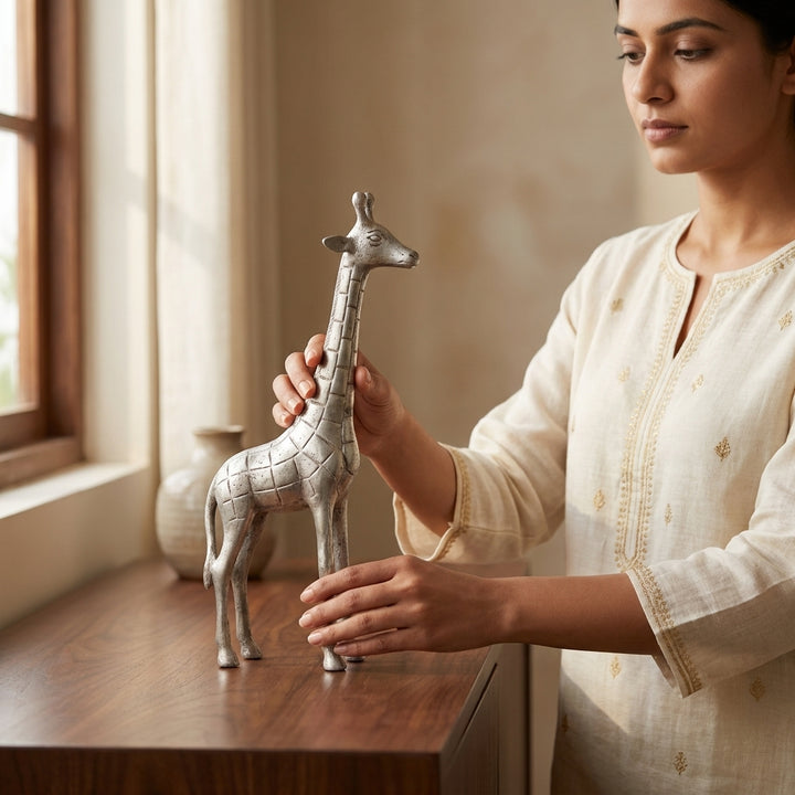 Designer Luxury Silver Giraffe Showpiece for luxury home decoration