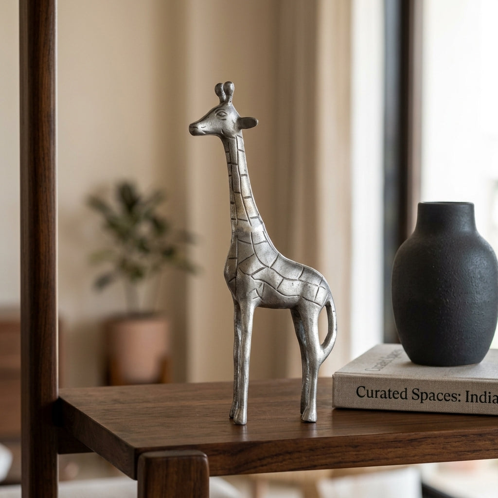 Elegant Luxury Silver Giraffe Showpiece for living room styling