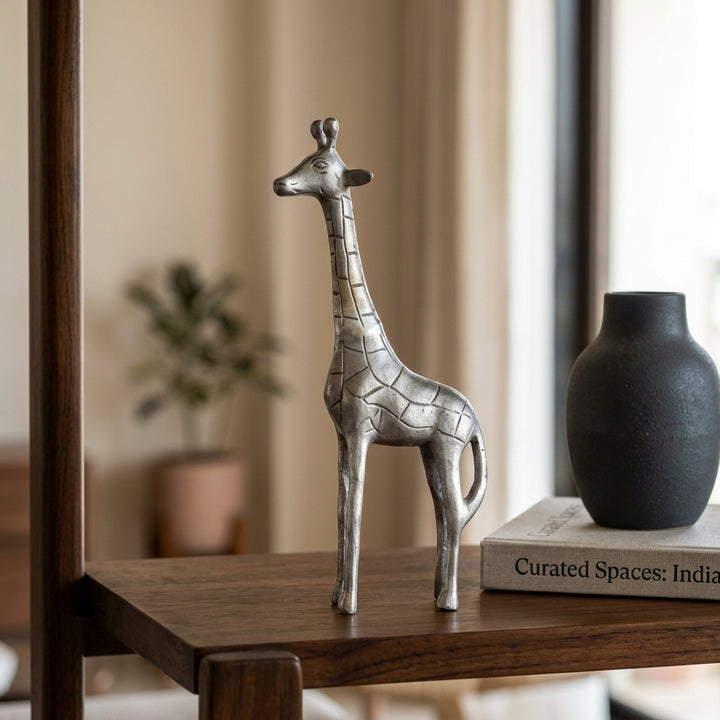 Elegant Luxury Silver Giraffe Showpiece for living room styling