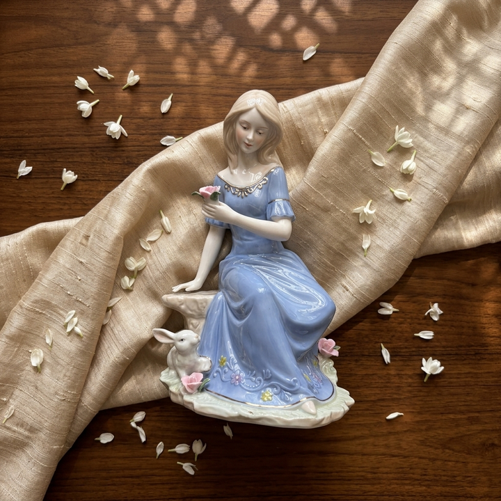Seated Elegant Lady with Rabbit Showpiece for living room décor
