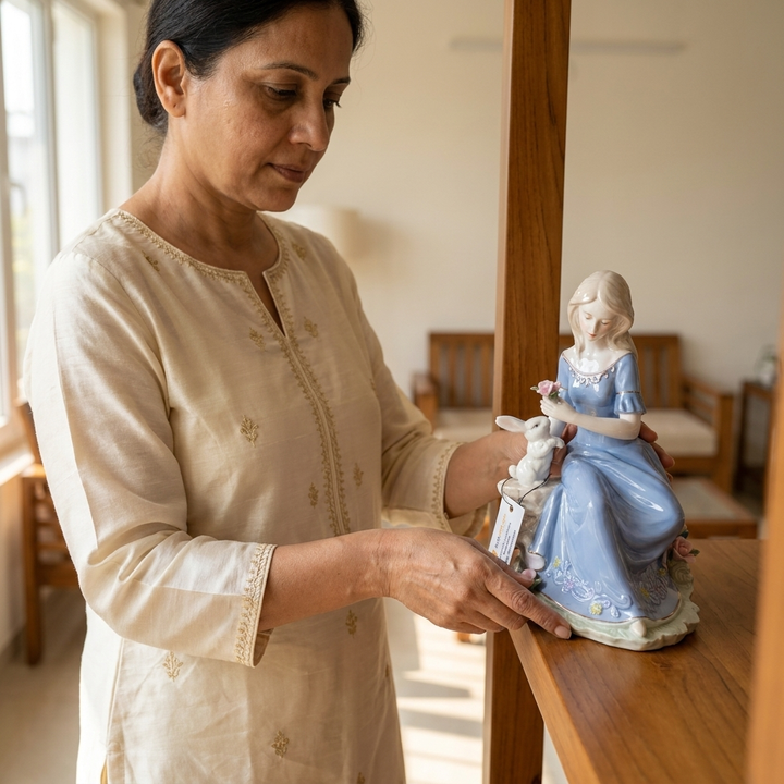 Graceful elegant Lady with Rabbit Showpiece