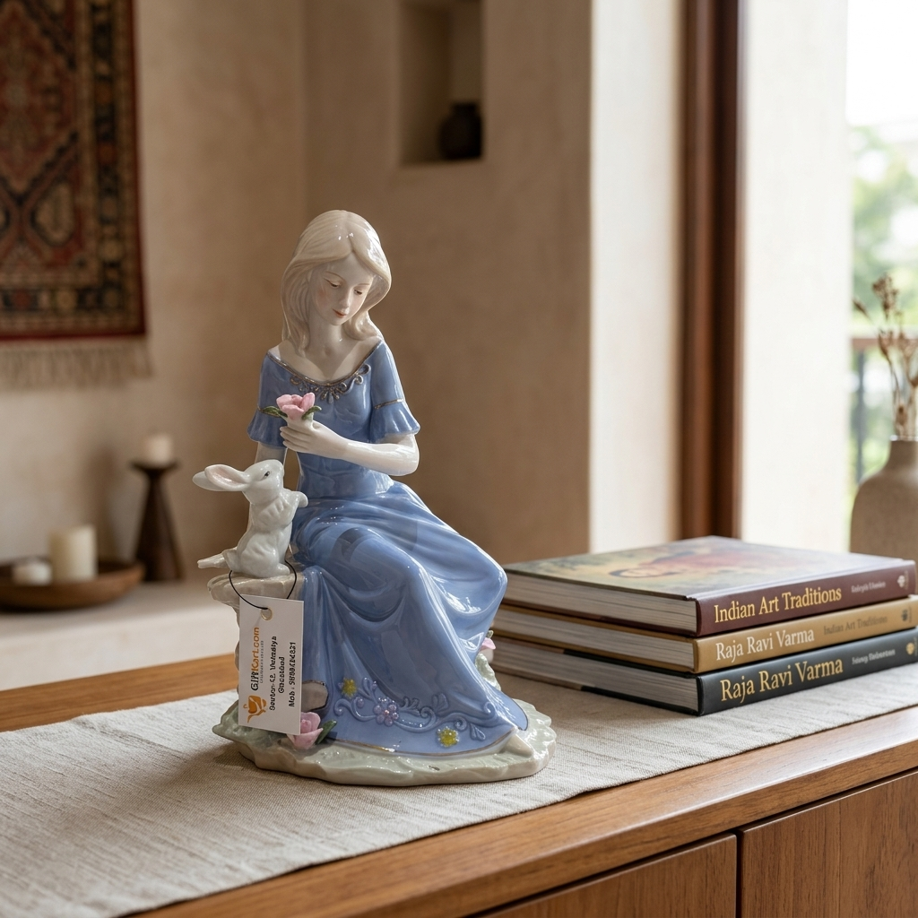 Premium Elegant Lady with Rabbit Showpiece for gifting