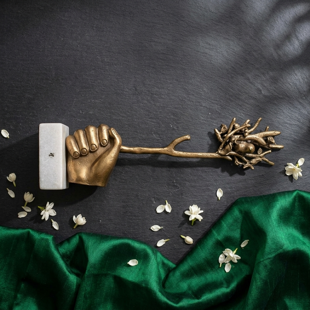 Brass Hand Sculpture with Bird