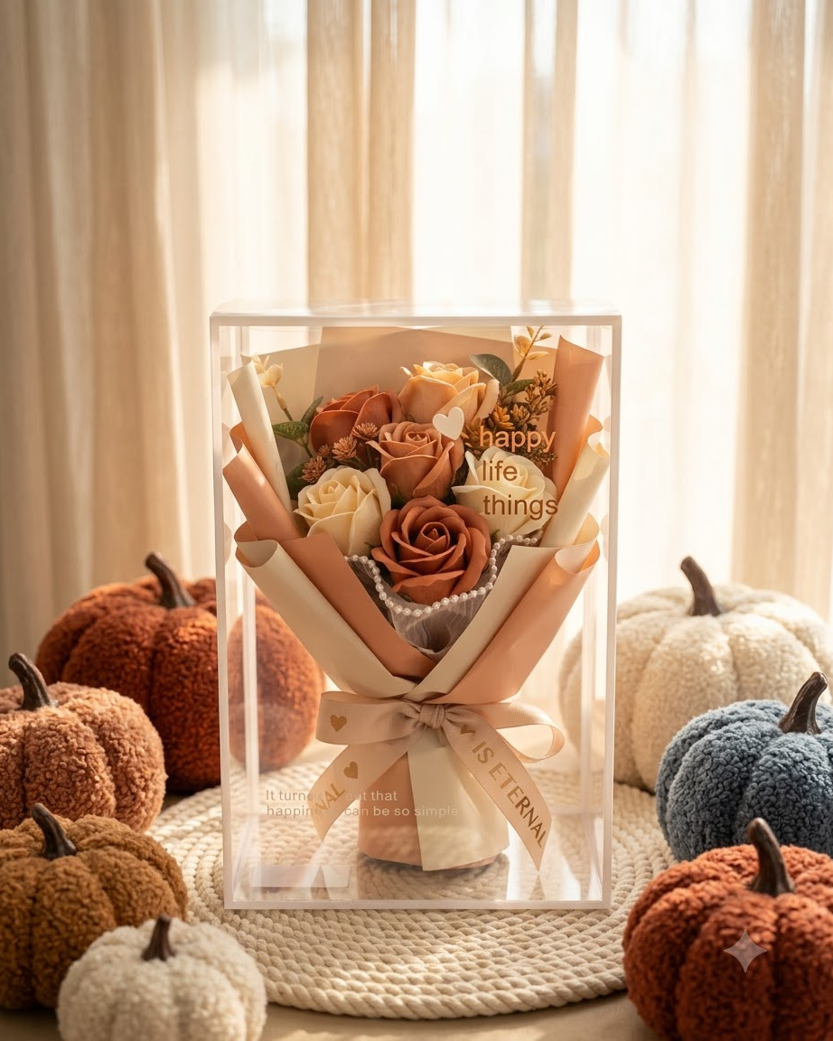 Pink Rose Bouquet in Clear Gift Box