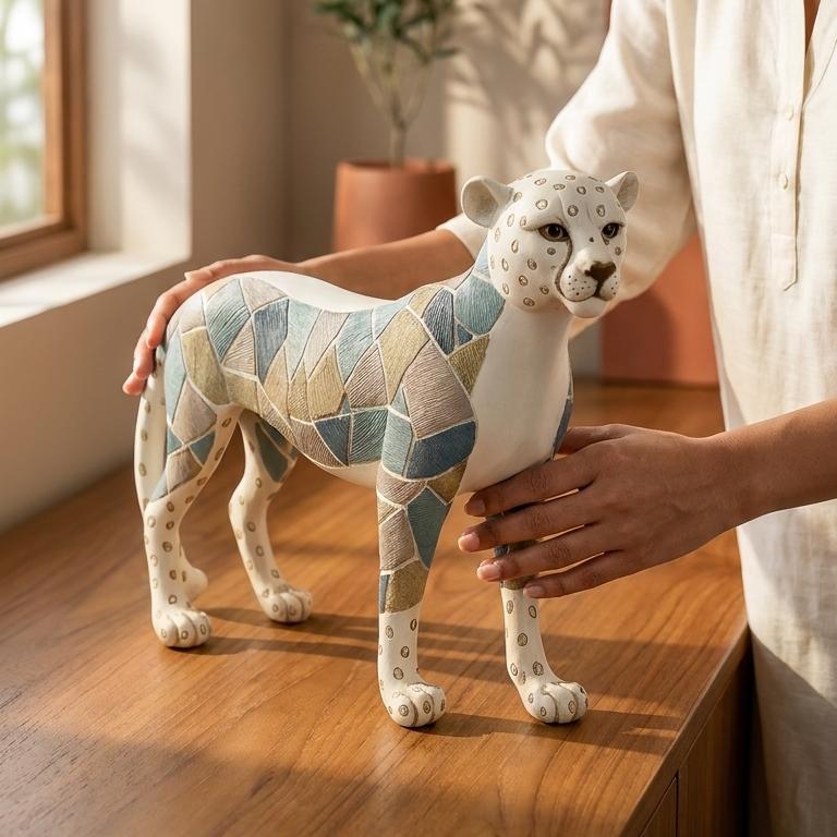 Luxury handcrafted leopard figurine for living room decoration