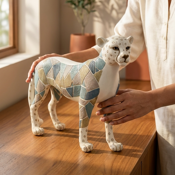 Luxury handcrafted leopard figurine for living room decoration