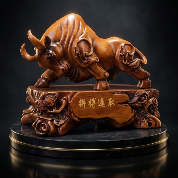 Decorative wooden bull sculpture for luxury gifting and interiors